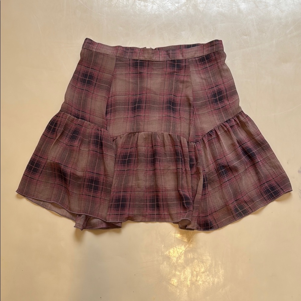 Urban Outfitters Pink and Brown Flowy High Waisted Mini Skirt